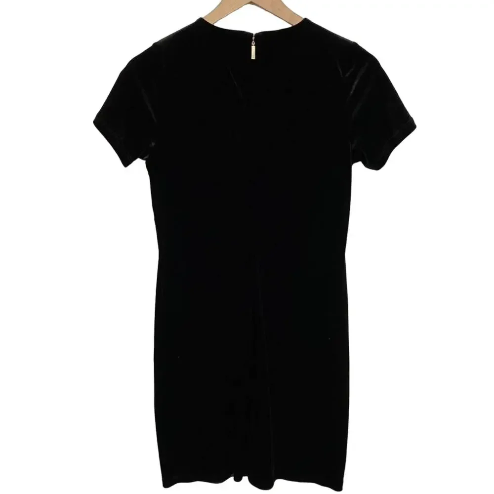 MICHAEL MICHAEL KORS Black Metallic Velour Crew Neck Mini Dress Size XS